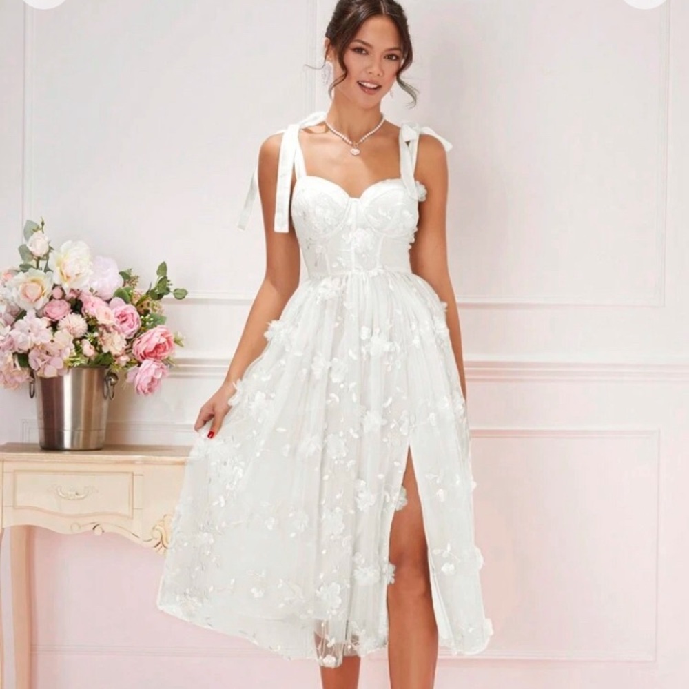 Floral Elegant White Dress